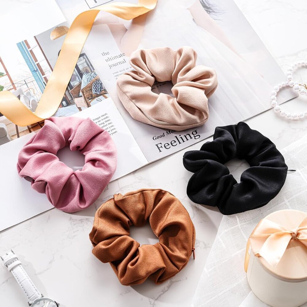 Versatile 4 PCS Hair Scrunchies with Zipper Pocket for On-the-Go Essentials - Picture 6 of 7